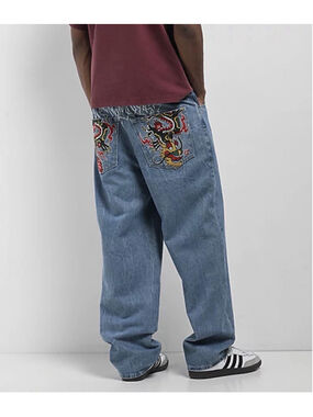 Ninth Hall Ambush Men’s Dragon Baggy 27 Embroidered Denim Jeans Y2K Streetwear